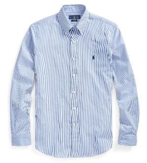 Ralph Lauren Mens Custom Fit Stretch Poplin Shirt - Blue Stripe