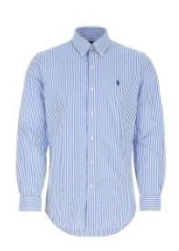 Ralph Lauren Mens Custom Fit Stretch Stripe Poplin Shirt - Blue/White
