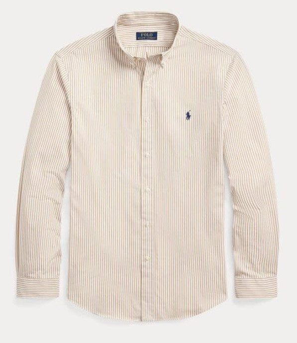 Ralph Lauren Mens Custom Fit Striped Stretch Poplin Shirt - Vintage Khaki