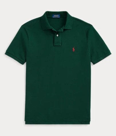 Ralph Lauren Mens Custom Slim Fit Polo Shirt - College Green/Burgundy