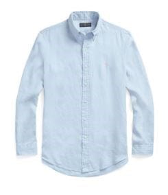 Ralph Lauren Mens Custom Fit Linen Shirt - Elite Blue/Pink