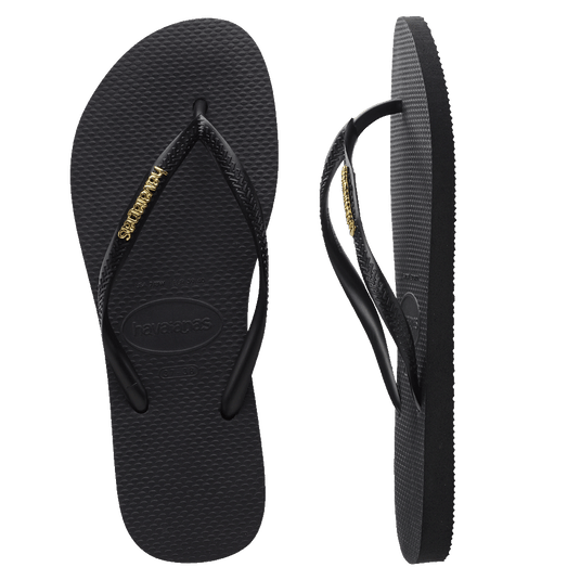 Havaianas Slim Gold Metal Logo Thongs