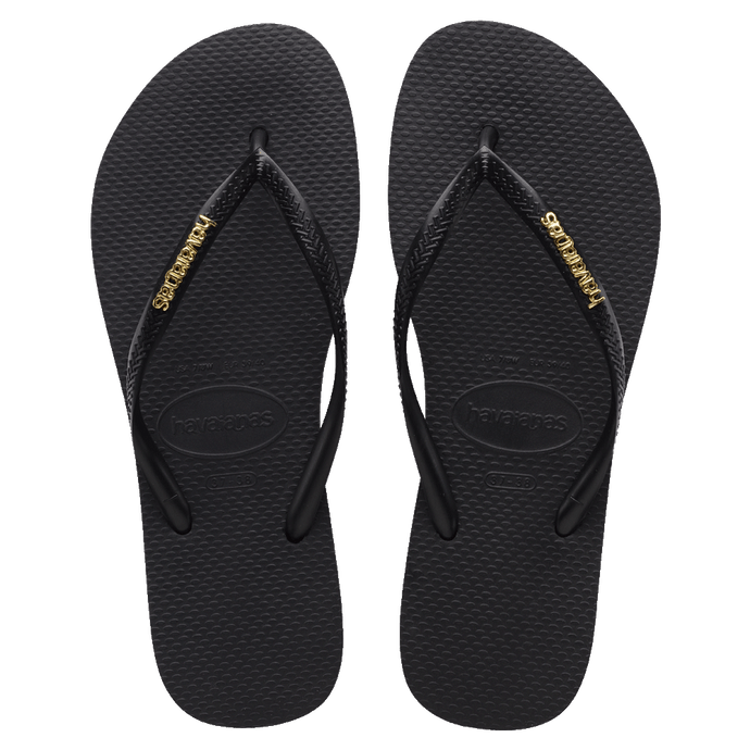 Havaianas Slim Gold Metal Logo Thongs