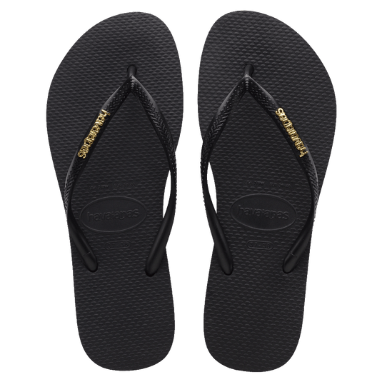 Havaianas Slim Gold Metal Logo Thongs