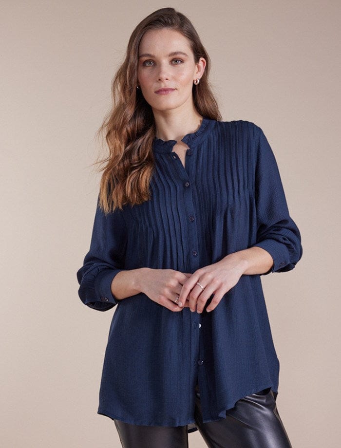 Load image into Gallery viewer, Marco Polo Womens Long Sleeve Longline Pintuck Shirt
