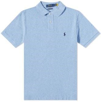 Ralph Lauren Men Custom Slim Fit Mesh Polo Shirt - Light Blue/Navy