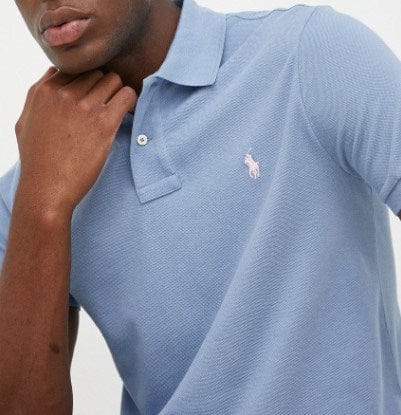 Ralph Lauren Mens Custom Slim Fit Polo Shirt - Medium Blue/Light Pink