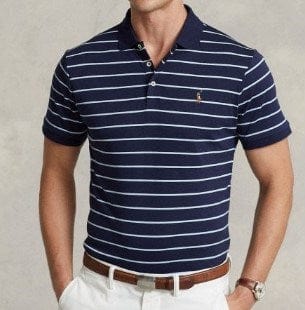 Ralph Lauren Mens Custom Slim Fit Soft Cotton Polo Shirt - Navy Stripe