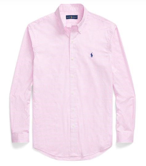 Ralph Lauren Mens Custom Fit Plaid Stretch Poplin Shirt - Pink Check