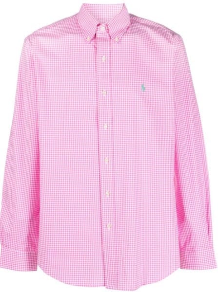 Ralph Lauren Mens Custom Fit Gingham Stretch Poplin Shirt - Pink