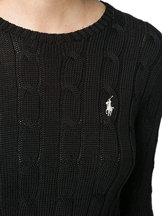 Ralph Lauren Womens Cable-Knit Cotton Crewneck Jumper - Black