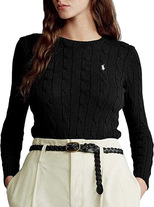 Ralph Lauren Womens Cable-Knit Cotton Crewneck Jumper - Black