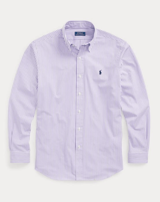 Ralph Lauren Mens Custom Fit Stretch Striped Poplin Shirt - Purple