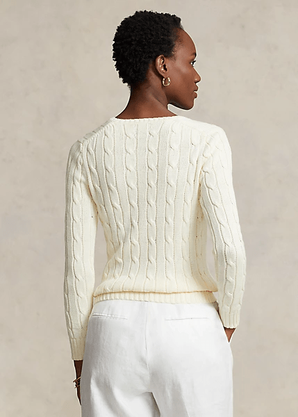 Load image into Gallery viewer, Ralph Lauren Womens Cable-Knit Pima Cotton V-Neck Jumper - Parchment Cream
