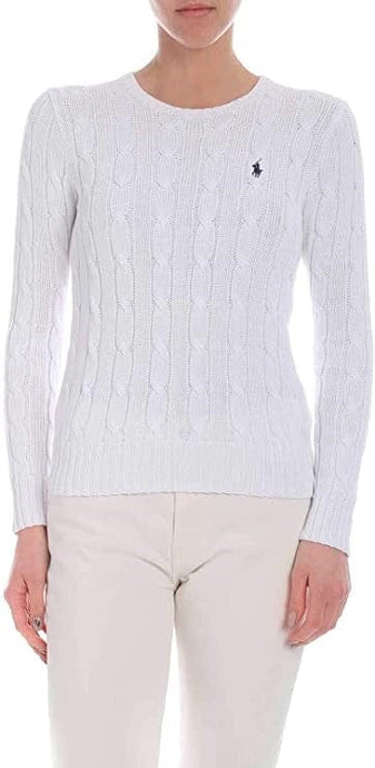 Ralph Lauren Womens Cable-Knit Cotton Crewneck Jumper - White