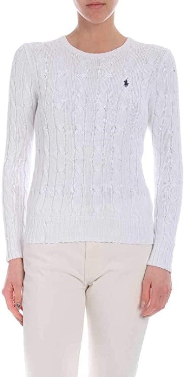 Load image into Gallery viewer, Ralph Lauren Womens Cable-Knit Cotton Crewneck Jumper - White
