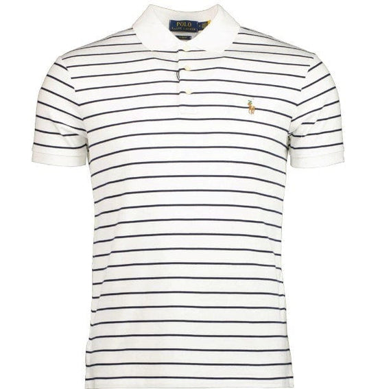 Ralph Lauren Mens Slim Fit Soft Cotton Polo Shirt - White Stripe